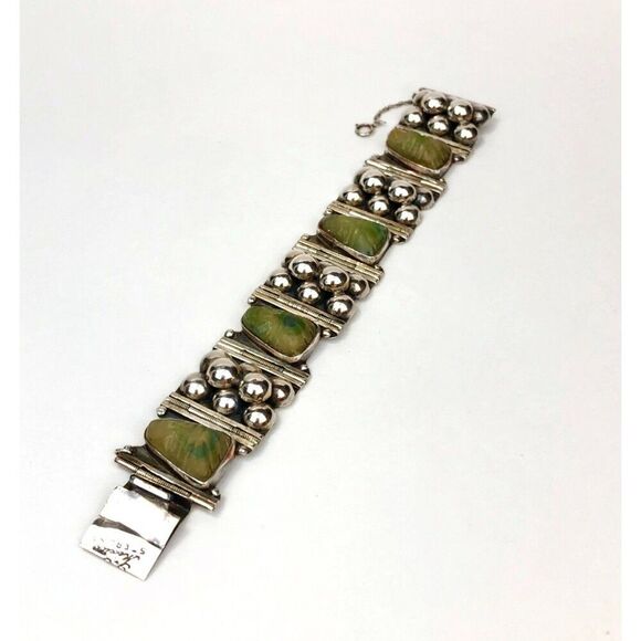 1930's Vintage Sterling Silver Cuff Bracelet Onyx Pre-Eagle Mexican Modernist - Picture 12 of 16